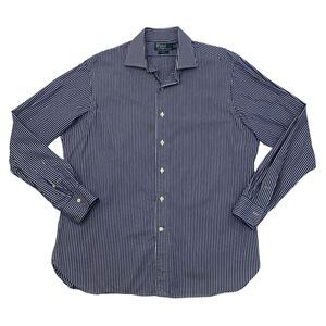 Polo Ralph Lauren Shirt Mens 17 Blue White Striped Long Sleeve Cotton Button Up